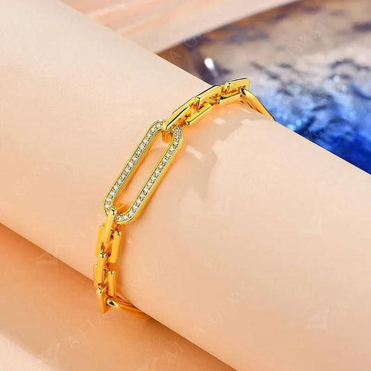Bracelet en argent sterling S925, moissanite, plaqué or jaune, pour femme, réglable 16+5 cm, bijoux de haute qualité