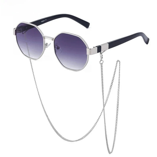 New Sunglasses Women With Chain 2026 Luxury Brand Fashion Unique Trends Octagon Sun Glasses For Ladies Square Eyewear Shades
