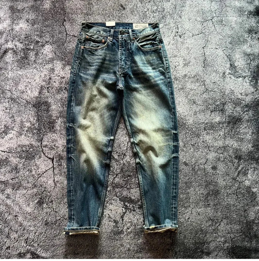 Heavyweight Heavy Washed Denim Jeans for Men Autumn Winter Vintage Selvedge Soft Loose Straight Pants 100% Cotton Y2k Youth Male