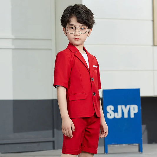 Boys Summer Solid Short Sleeve Suit Jacket Short Formal Dress Kids Wedding Blazer Child Photography Suit Toddler Tuxedo Costume