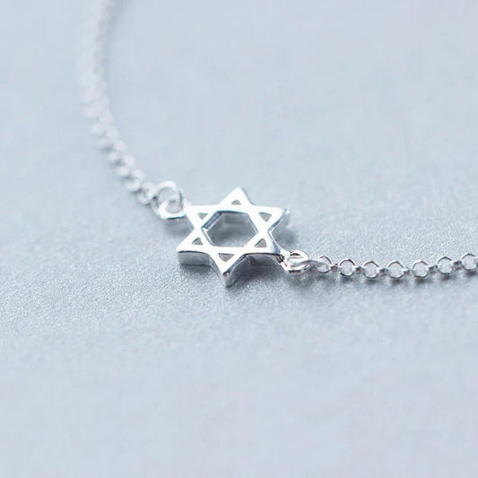 Mode Véritable Bracelet simple chaîne hexagramme et étoile en argent sterling 925 pour femme Accessoires de bijoux fins en argent 925