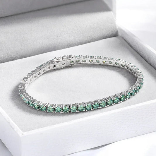 Bracelet de tennis en moissanite verte certifiée GRA de 3/4 mm pour femmes, plaqué or 18 carats, en diamant de laboratoire, bracelet en argent 925 pour hommes
