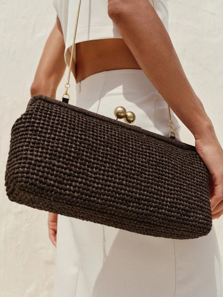 Fashion Kisslock Straw Bag Designer Clip Shell Woven Shoulder Crossbody Bags Handmade Summer Beach Bag for Holiday 2026