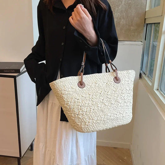 Summer Wicker Woven Basket Bags Rattan Women Handbags Handmade Summer Beach Straw Tote Bag Designer Shoulder Bag Khaki