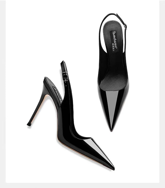 2026Summer Fashion Buckle Women's High Heels 10cm New Open Heel Party Dress Designer Pointed Toe Casual Sandals Zapatillas Mujer