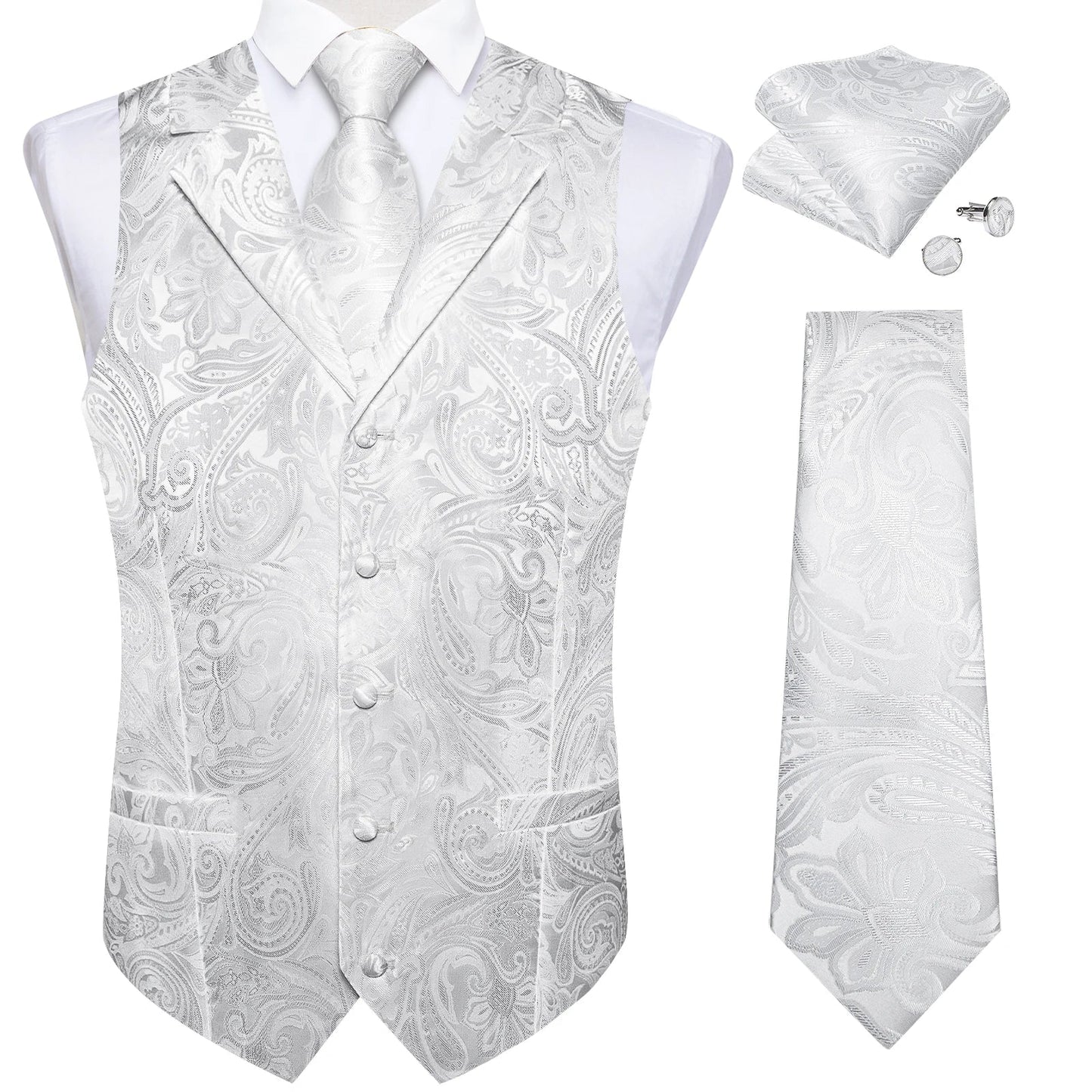 Men's Suit Vest Neck Tie Set Black Paisley Waistcoat for Wedding Party Tuxedo Suits Luxury Sleeveless Jacket DiBanGu