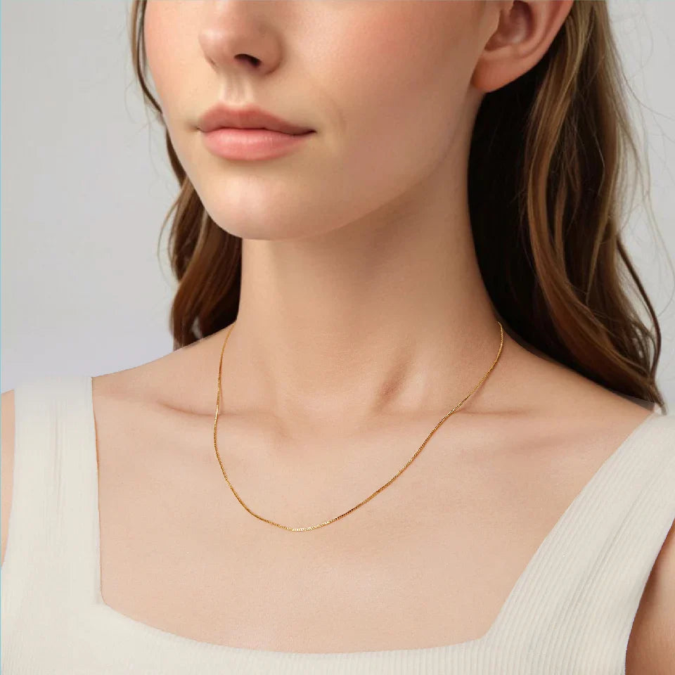 Solid Gold Over 925 Sterling Silver Chain Necklace for Women Teens DIY, 0.8mm Box Chain Super Thin & Strong Basic Chain