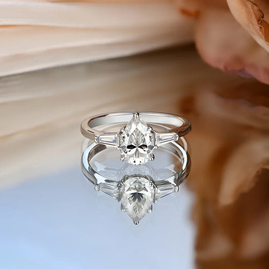 Bague Moissanite Couleur D 1,5 carat pour Femme en Argent s925 Plaqué Or, Ensemble de Mariée pour Mariage, Fiançailles, Bijoux Fins