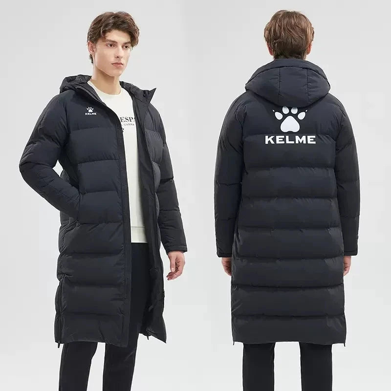 Men Winter Jacket Long Sports Training Hooded Coat Outrwear Warm Silk Cotton Windproof Cotton Clothing пуховик женский