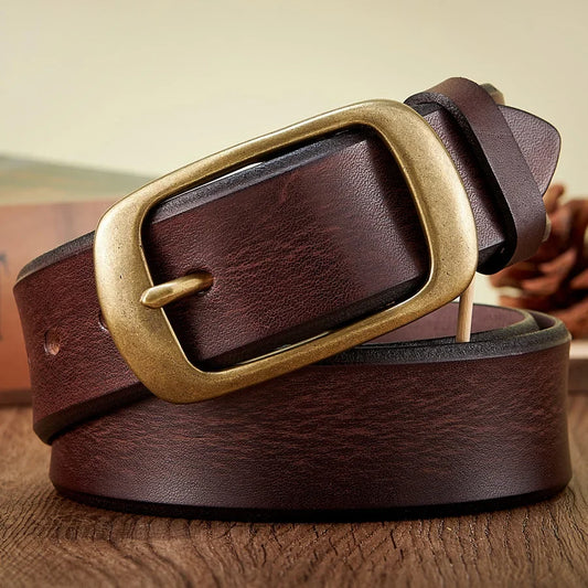 3.8 CM High Quality Pure Cowhide Thick Real Genuine Leather Men's Fashion Brass Buckle Belts Luxury Brand Jeans Belts for Men