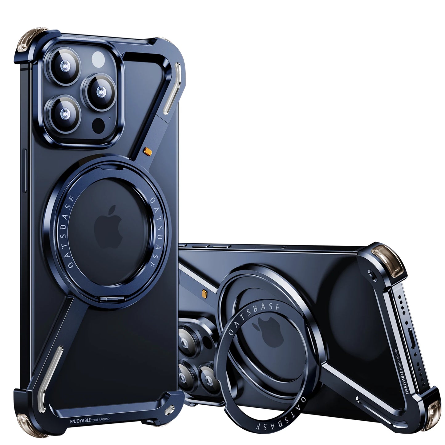 جراب هاتف Oatsbasf معدني على شكل حرف Z لهاتف آيفون 15/16 برو ماكس غطاء حماية للهاتف ممتص للصدمات مع حامل دوار 360 درجة