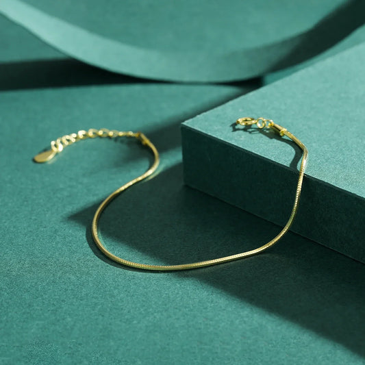 Bracelet en chaîne serpent en argent sterling 925 massif avec breloque simple, couleur or tendance, pour femme, bijoux fins de fête, cadeau