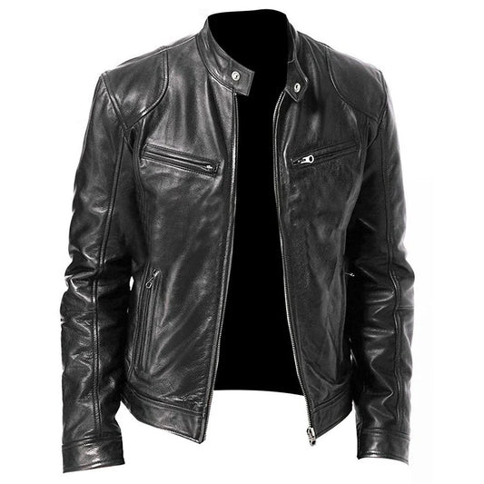 Motorcycle Equipment Men's Pu Leather Motorcycle Jacket Stand-up Collar Casual Leather Jacket Black Moto Racing Riding Jacket