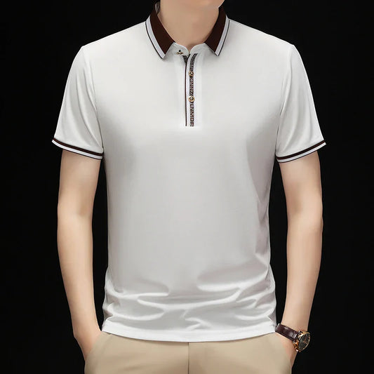 Fashion solid color short sleeve polo shirt luxurious brand personalized button 2025new comfortable and casual men lapel T-shirt