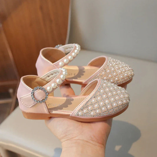 Girls Leather Shoes Spring Summer Kids Girls Princess Shoes Fahsion Pearl Diamond Sandals