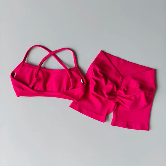 Seamless Yoga Shorts Set Yoga Women's Fitness Tight Bra Top Vest Gym Set Elastic Hip Lifting Gym Shorts Sports 2pcs Workout Suit