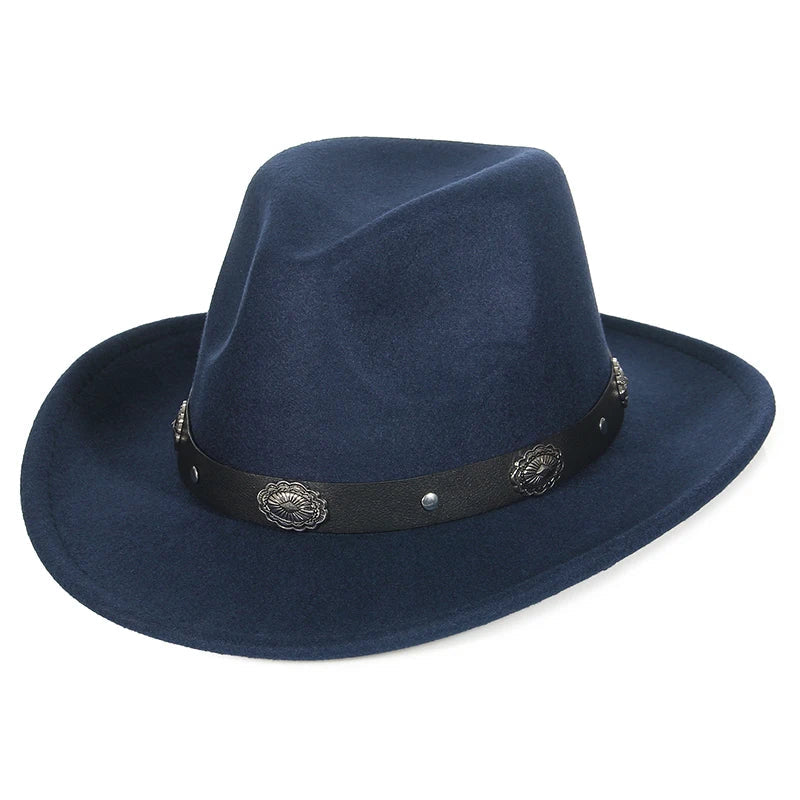 Autumn Winter Western Cowboy Hat for Men Women Wide Brim Fedora Jazz Hats Cowgirl Hat with Belt
