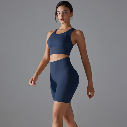 Yoga Suit Sports Set Gym Sports Crop Tops Solid Color Nylon Yoga Bra Running Cycling Sports Gym Workout Yoga Shorts