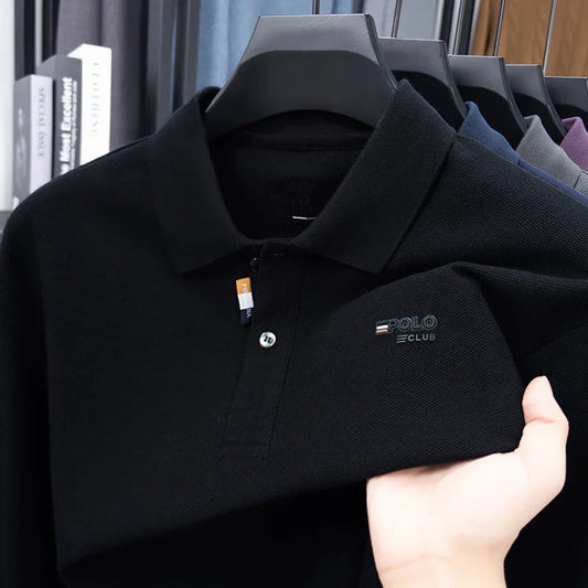 100% Cotton Luxury Quality Men's Polo Shirt Turtle Back Letter Embroid Long Sleeve Autumn Lapel T-Shirt Business Menswear