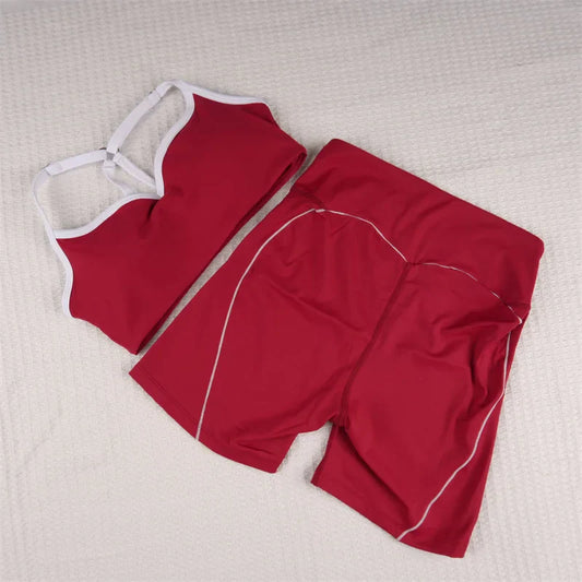 Yoga Shorts Sets Fitness Sports Bras Suits Contrasting Color High Waisted Sportswear Workout Running Training Gym Clothing