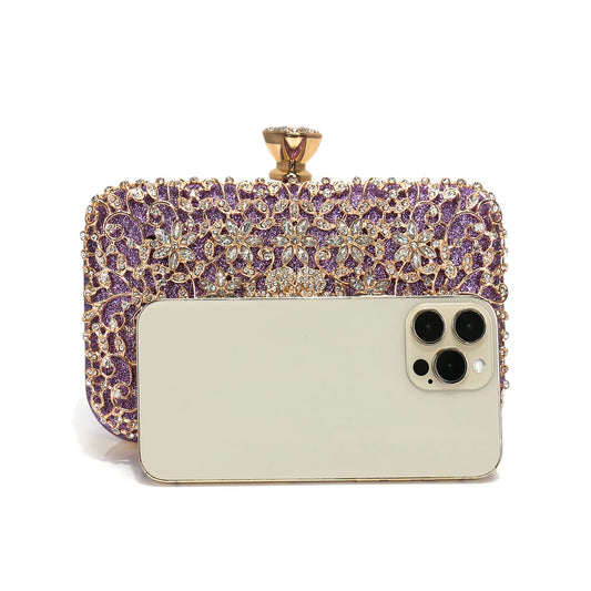 Hollow Out Style Rhinestones Golden Metal Banquet Christmas Gift Dress Purse Clutch Luxury Metal Rhinestones Evening Bags Flap P