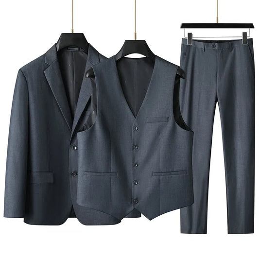 High-End Large Size Men's Three-Piece Suit Set - Business Formal Wedding Dress Coat Vest Trousers Combo for Plus Size Men