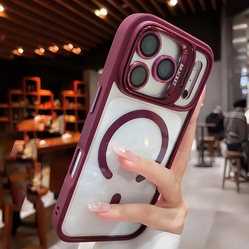 Luxury for Magsafe Magnetic attraction Bracket Case for IPhone 17 16 15 13 12 Pro Max Lens Holder Protection Clear Cover