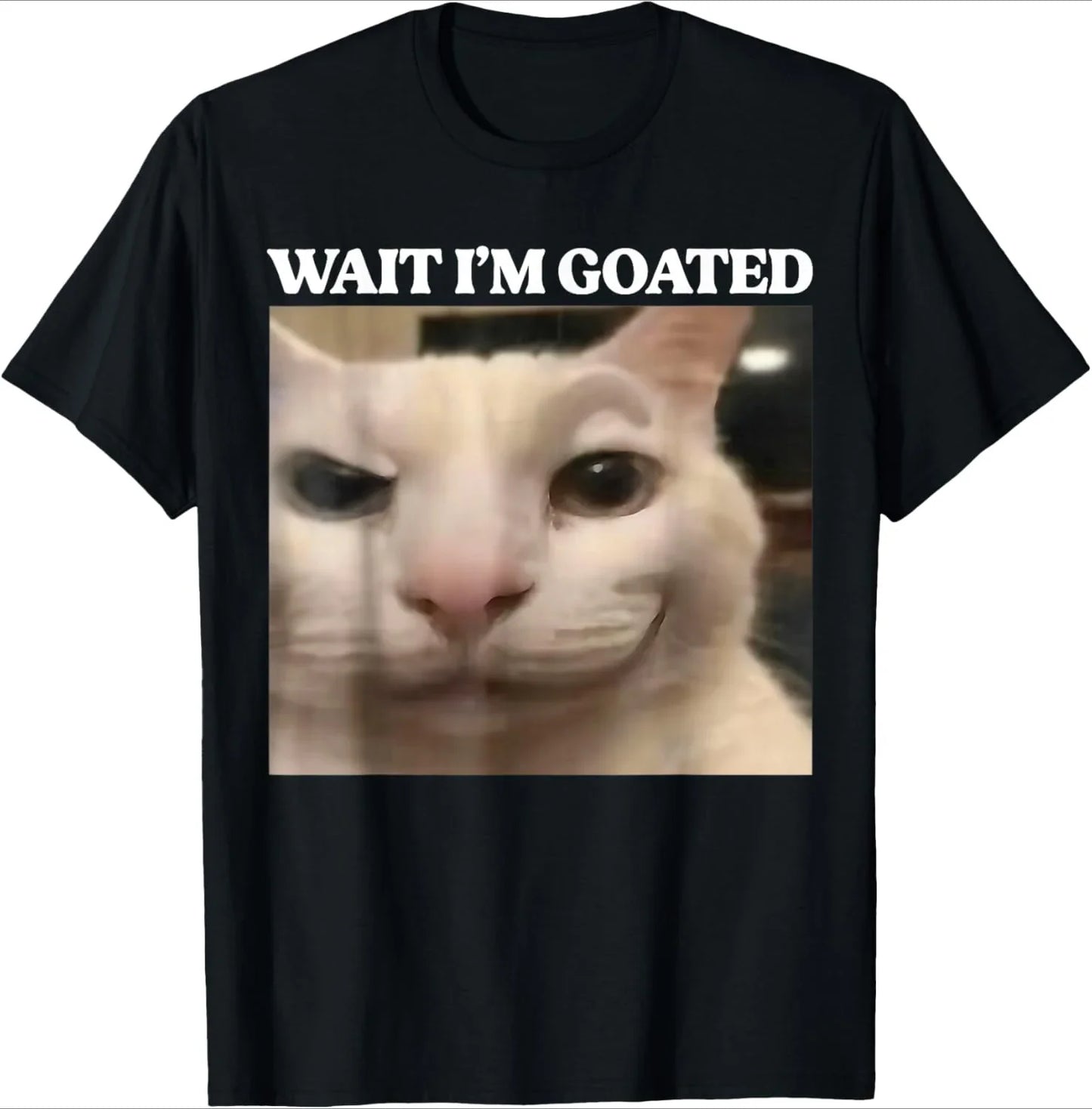 Sad Cat Emoji T-Shirt Humorous Letter Print Women's Black Short-Sleeved Casual Loose-Fit Basic Crew Neck Top for Daily Wear