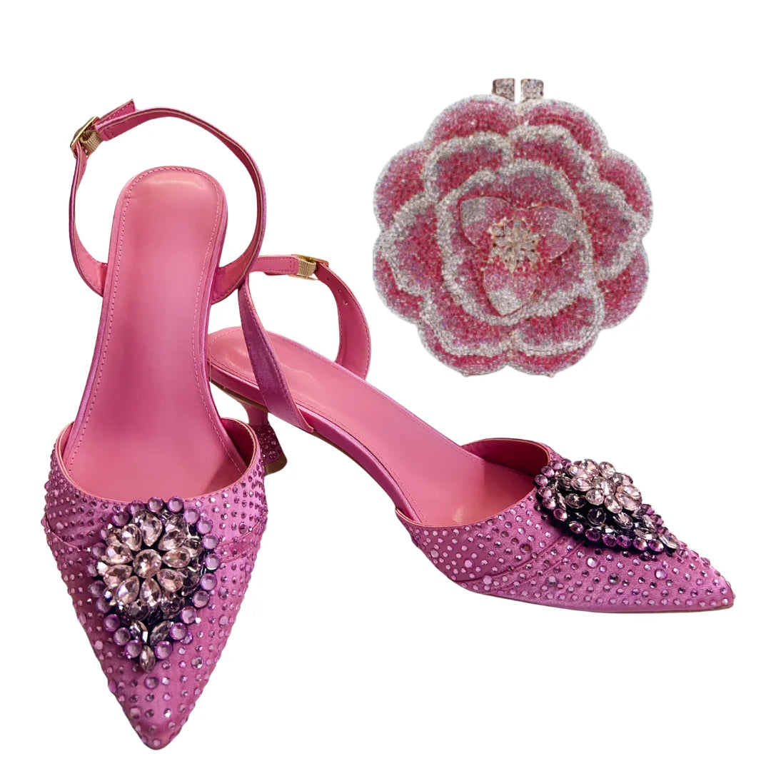 Women's Clutch Bag and Shoes Fairy Diamond High Heels Stylish Dress Shoes Pointed Toe Stiletto Heels Elegant Party Wedding Shoes