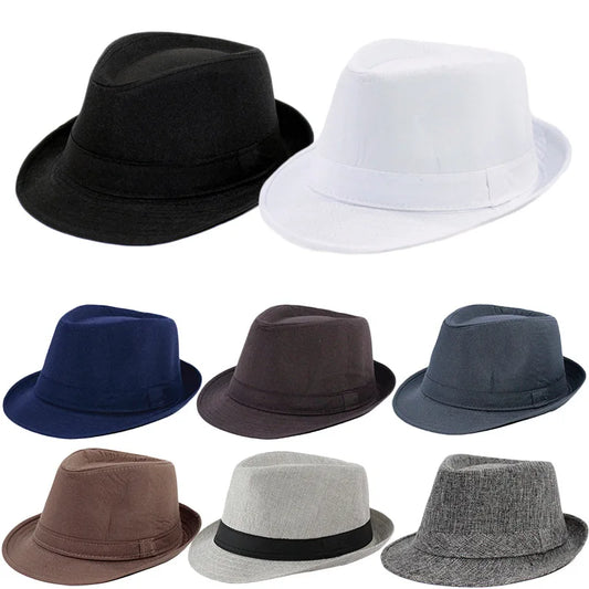 Summer Fedoras for Men Middle old aged Cap Linen Panama Solid Jazz Hat Cowboy Men's Women's British Party Sun Hat