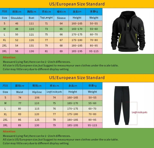 2026 Autumn and winter new men's multi pocket zipper hooded sports shirt+pants two-piece set, men's casual pullover sports set