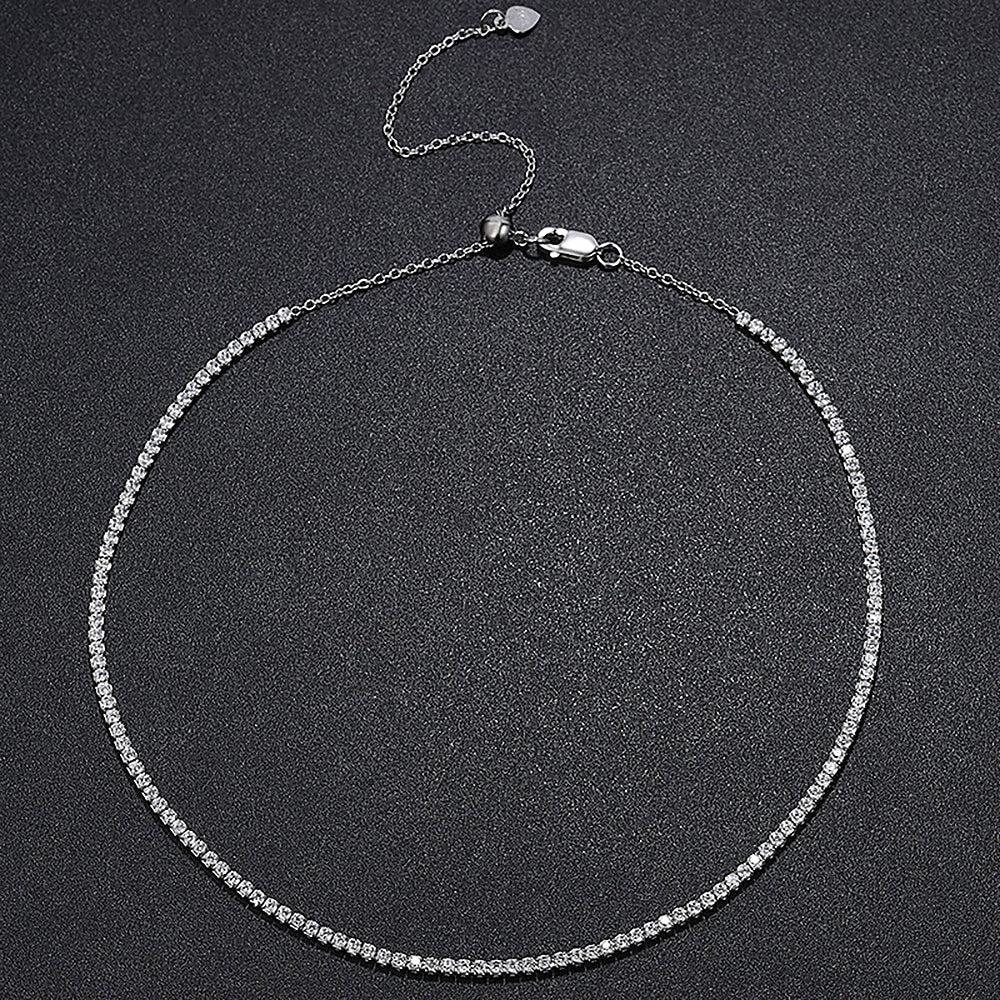 2mm All Moissanite Tennis Necklace for Women 925 Silver Plate 18K Gold Choker Chain Sparking Diamond Riviera Necklace Adjustable