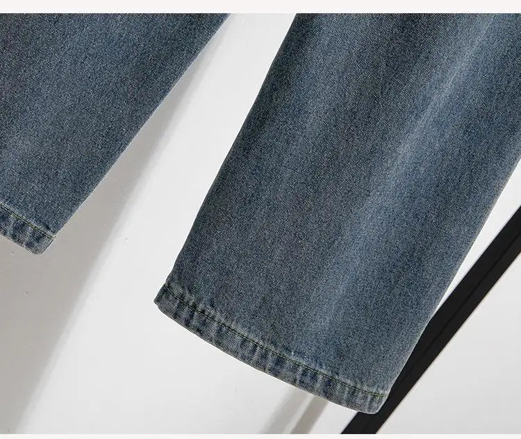 High Waist Wide Leg Cotton Denim Dstring Loose Fit Women's Autumn 2024 Slimming Effect Pure Cotton Casual Trousers