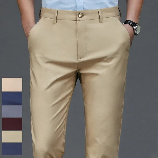 Men's Stretchy Casual Pants Business Suit Pants Spring Summer Breathable Dress Pants Full Length Homme Work Trousers