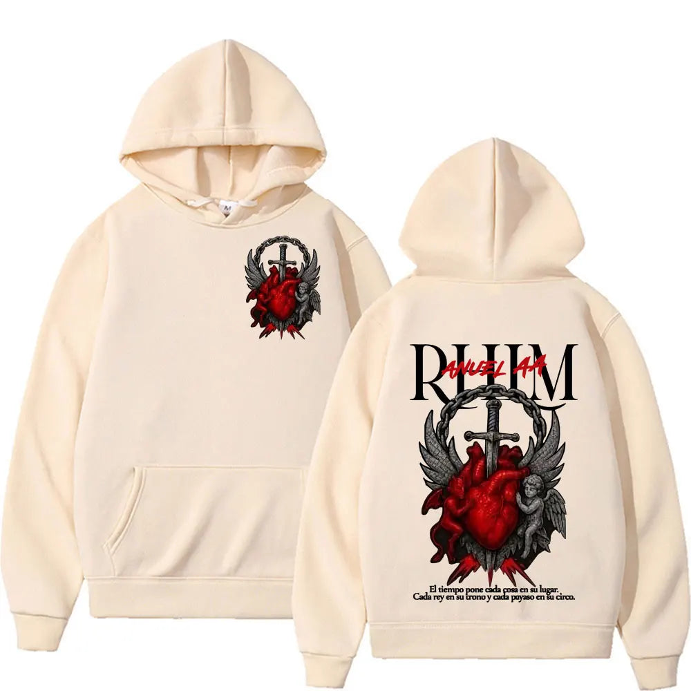 Rapper Anuel AA Rhlm 2 Album Tour Graphic Hoodies Men's Clothing Oversized Hip Hop Gothic Long Sleeve Hoodie Comfort Sweatshirts