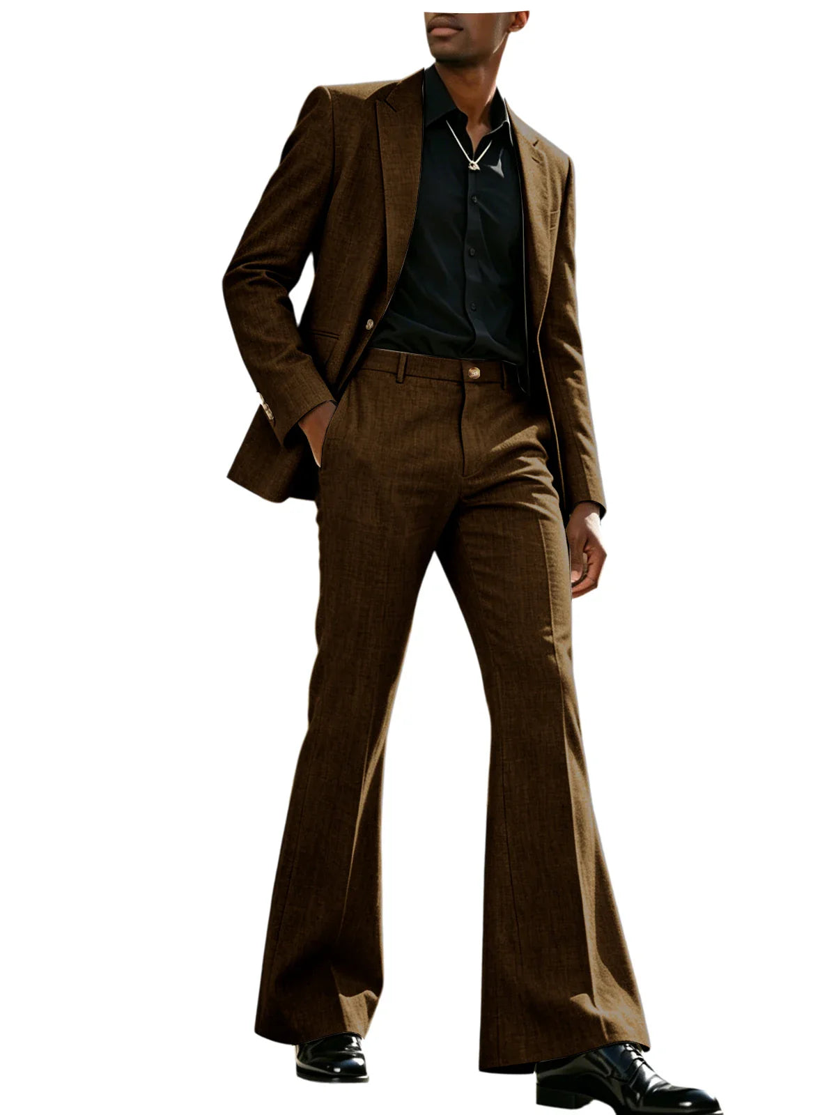 Vintage Men's Linen Suit 2 Piece Notch Lapel 2 Button Blazer Wide Leg Flare Pants Breathable Lightweight Set for Business Casual
