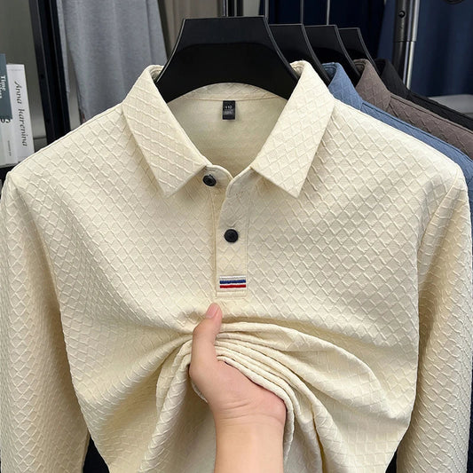 High quality fashion long sleeve polo shirt men's autumn new brand striped jacquard design Korean casual luxury lapel T-shirt