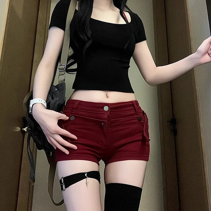 Red Jorts Female Short Jeans Pants Coquette Women's Denim Shorts Sexy Elegant Stretchy Streetwear New In XL Offer Original Hot
