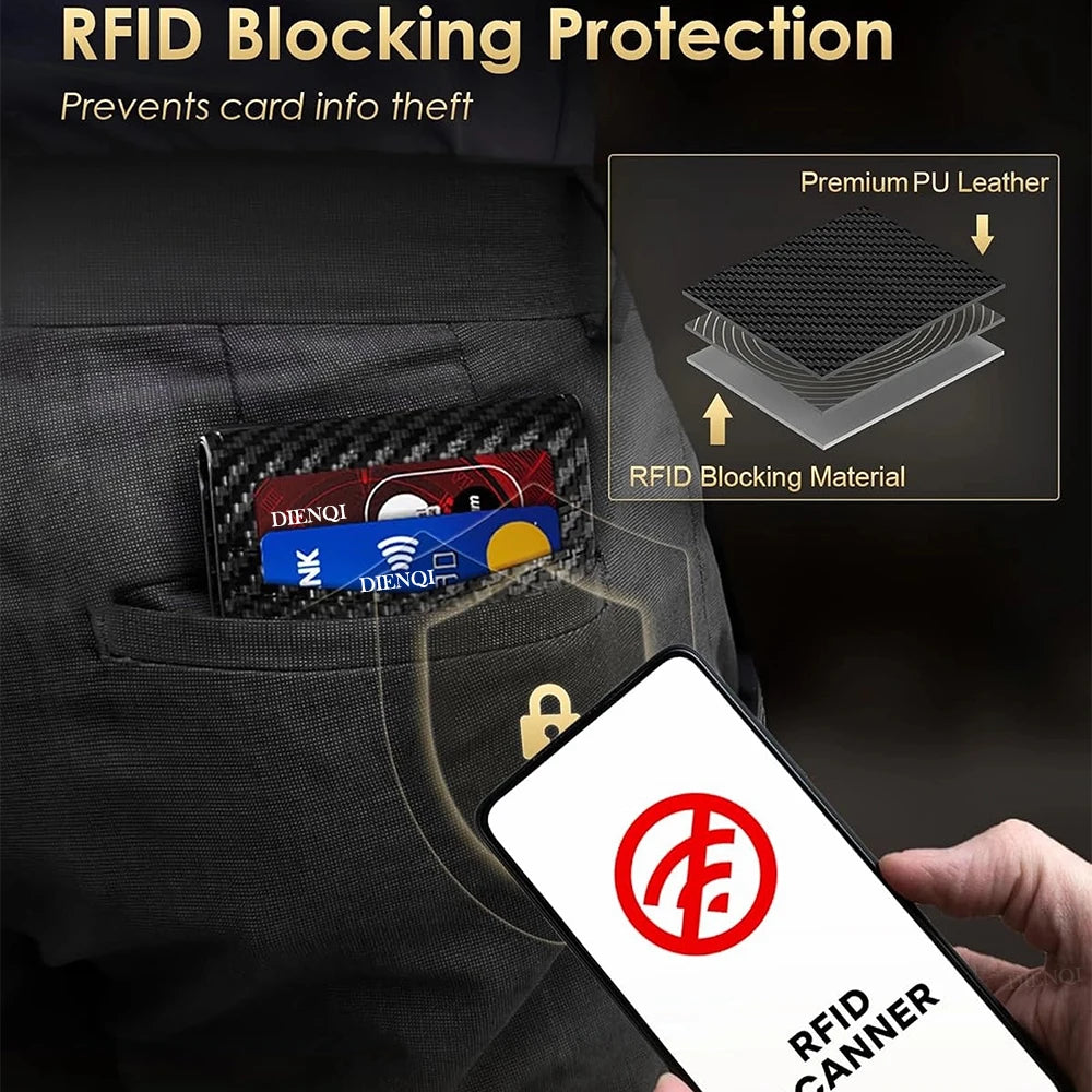 Men's Microfiber Leather RFID Wallet Minimalist Credit Card Holder Carbon Fiber Business Cardholder Metal Case Wallets for Men