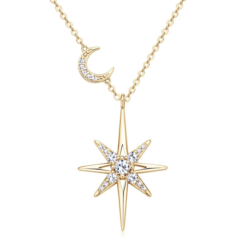GRA Moissanite Diamond Star Moon Charm Necklaces for Women S925 Sterling Silver Chains Wedding Jewelry Gifts Collares