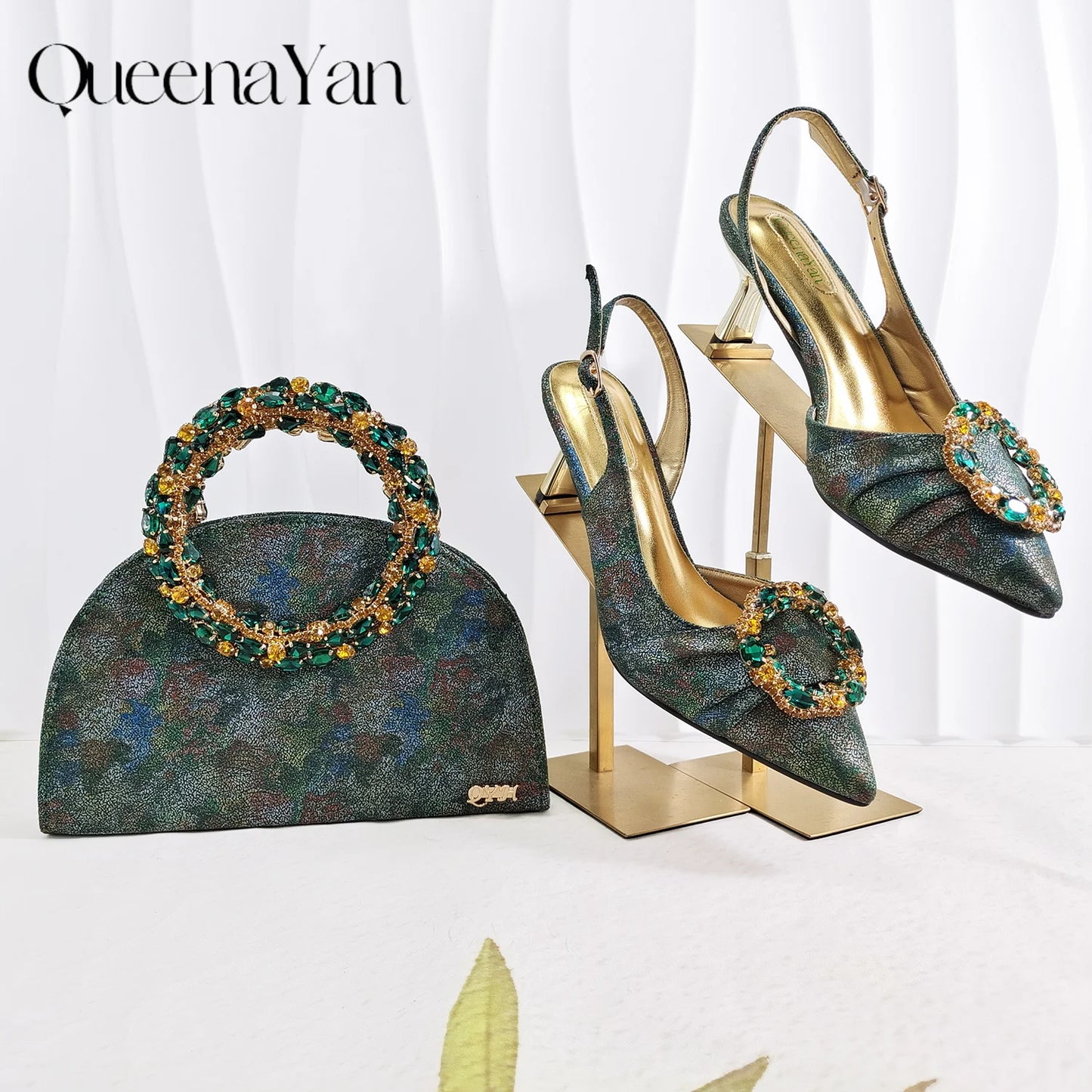 European and American high-end women's shoes with garland diamond clutches, pointed shoes Nigerian wedding shoes and bag