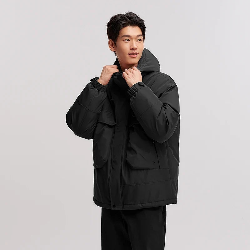 Down Jacket Men Windproof Waterproof Oil Stain Resistant 2025 Winter New Loose Hooded Workwear Thick Coat