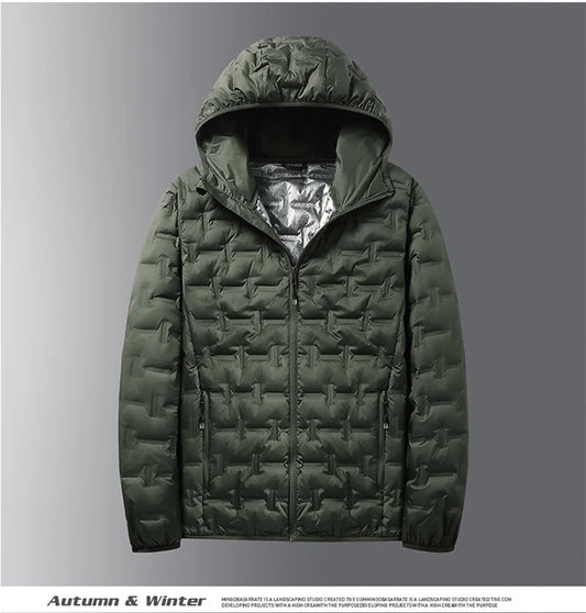 Winter White Down Jacket Men Graphene Self-heating Windproof Pleated Hooded Puffer Jackets Casual Warm Down Coats Male Clothing