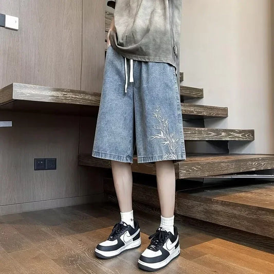 Summer Y2K Baggy Jorts For Men 2026 New Embroidered Short Jean Pants Vintage Wide Leg Bermuda Hip Hop Streetwear Denim Shorts