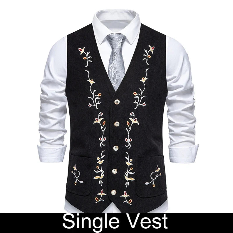 Suit Vest Man British Style Printed Single-breasted Male Waistcoat Slim V-neck Sleeveless Pocket Versatile Men Vest