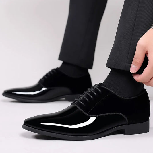Men's Oxford Shoes High Gloss Low Top Square Toe Lace-Up Formal Suit Tuxedo Dress Shoes For Business Casual Shoe For Men