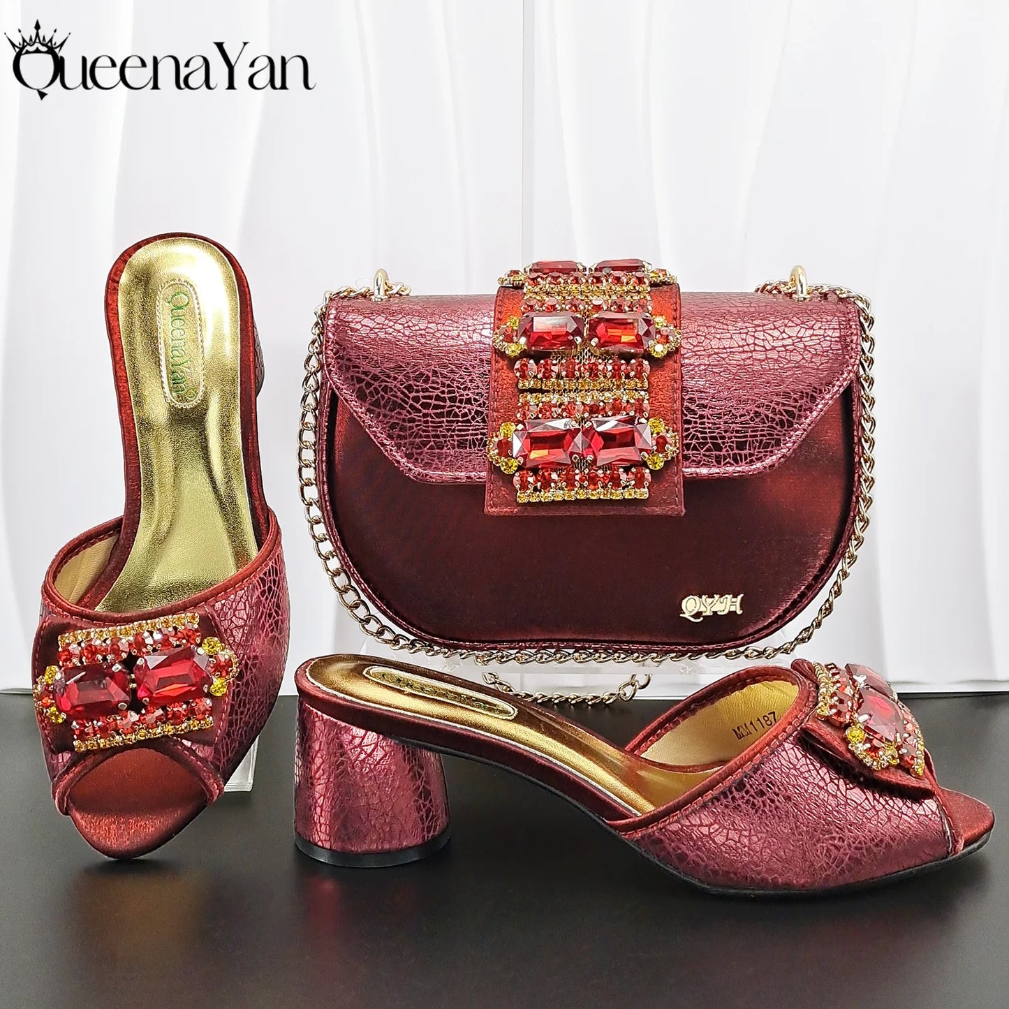 Newest Italian Design Fashion Comfortable Olive Color Peep Toe Party Wedding or Work Women's High Heels with Diamond Oval Bag