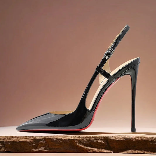 2025 Summer New Side Leakage Hollow Back Tripping High Heel Sandals Black Sexy OL Style Large Shoes 33-46