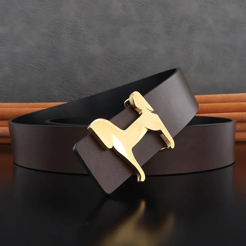 High grade Stainless steel horse slide buckle men belts 3.8cm wide genuine leather Waistband cowboy casual ceinture homme
