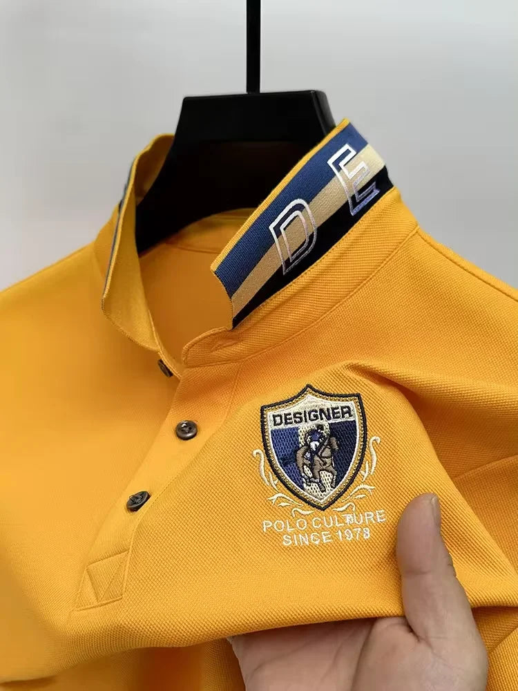 High end luxury silk cotton short sleeve POLO shirt men's summer fashion brand embroidered T-shirt cool wrinkle resistant top